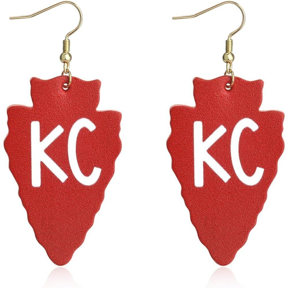 Leather Earrings for Football Fans Kansas City Inspired Jewelry Drop - Picture 4 of 5